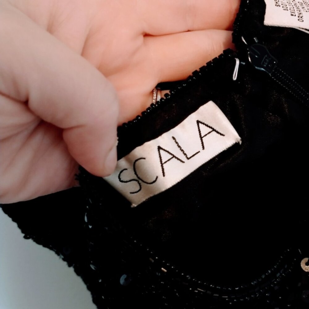 Scala Vintage Sequin Black Top With Halter Strap … - image 8